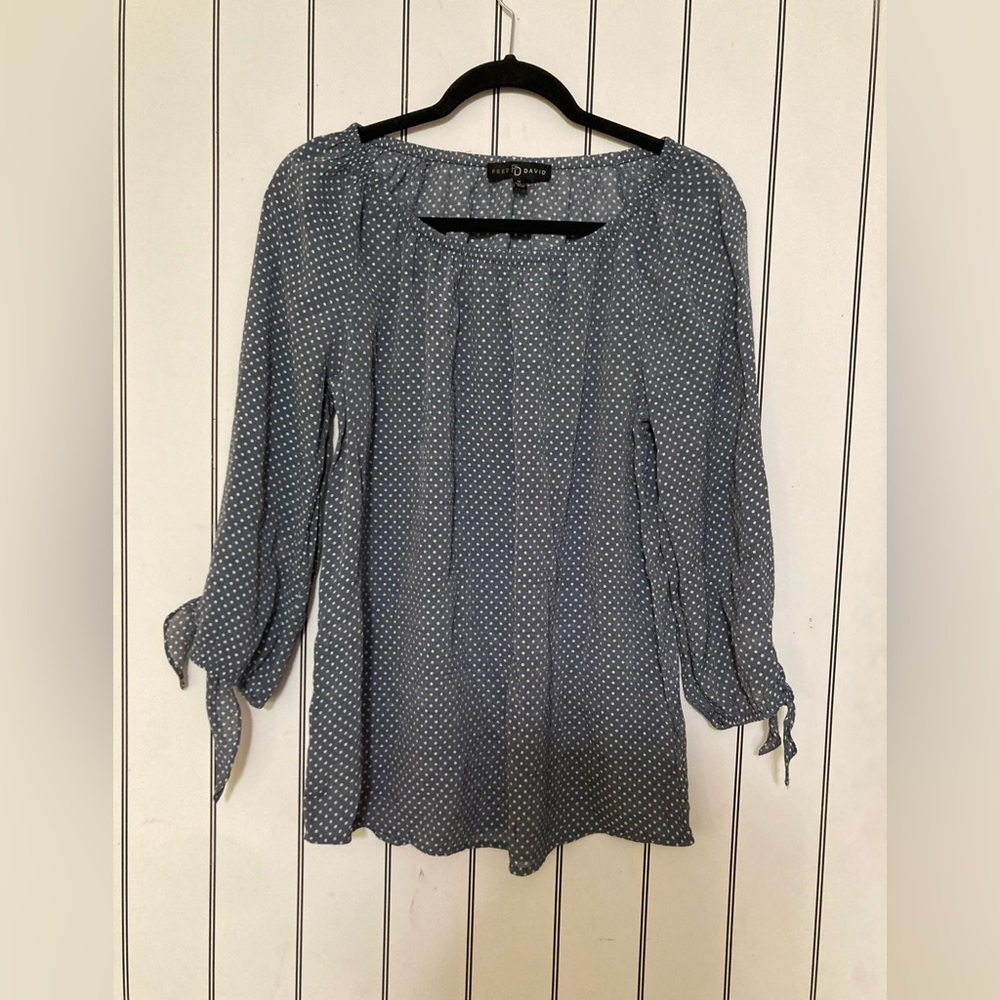 Navy with white polka dot tunic top size medium